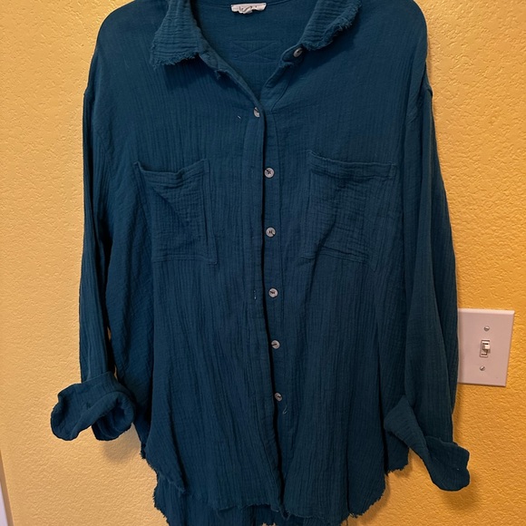 La Miel Teal Button-Up Women's Top - Picture 4 of 4
